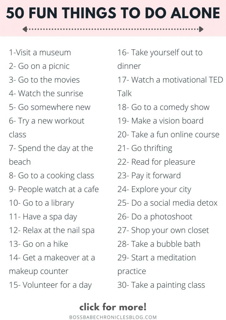 list of 50 Things To Do Alone